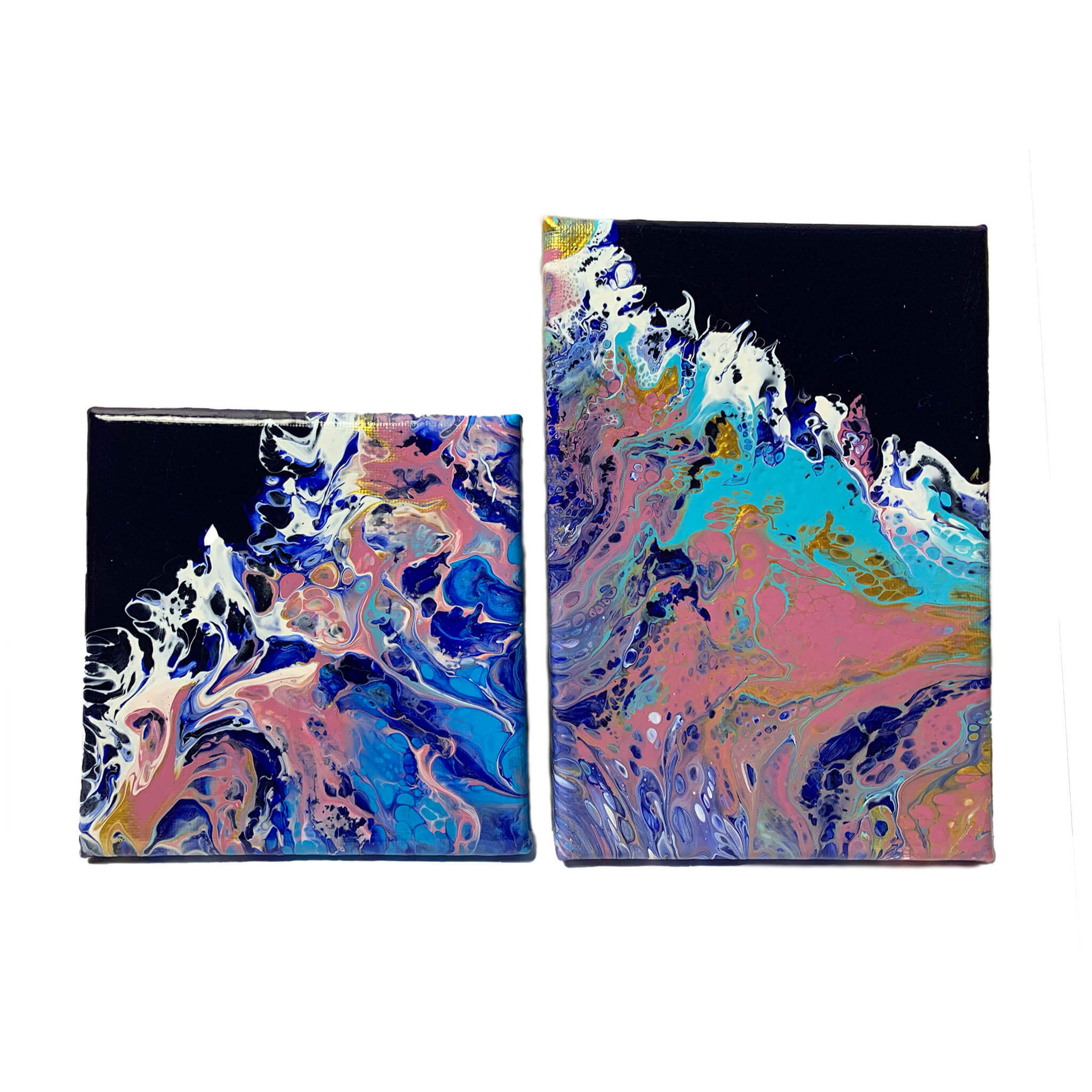 “Splash of Indigo” (Set of 2) Abstract Acrylic Pour Painting